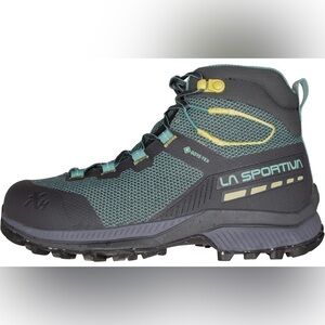 La Sportiva Women's Mountain Hiking Climbing Boots in Teal Black & Yellow Accent